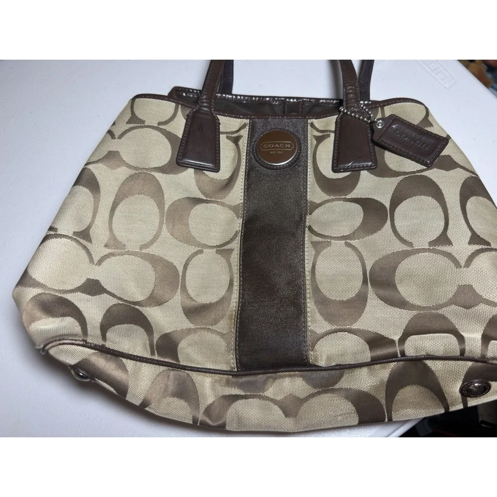 Vintage Coach Signature Stripe Framed Carryall Bag Y2K Kiss-Lock Satchel F13533